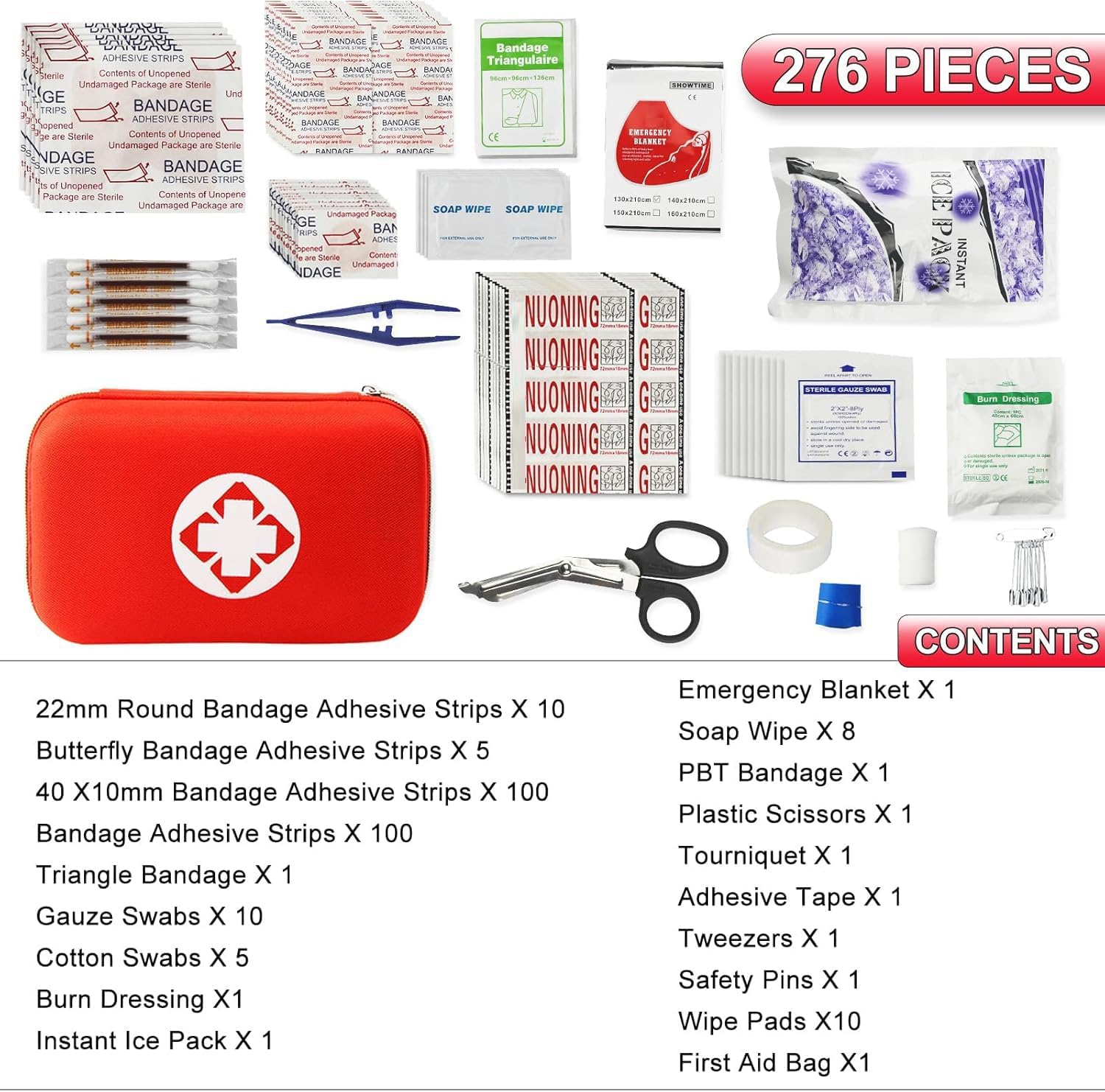First Aid Kit 276PCS Car Home Camping Essentials Red Emergency Kit AMORNING - Image 2