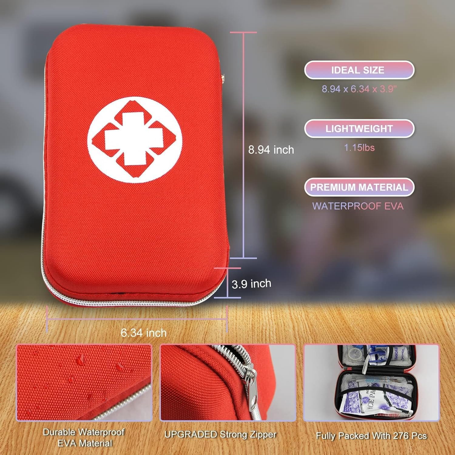 First Aid Kit 276PCS Car Home Camping Essentials Red Emergency Kit AMORNING - Image 3