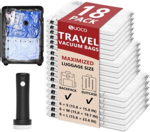 Travel Vacuum Bags for Clothing with Cordless Pump 18 Combo, Clear